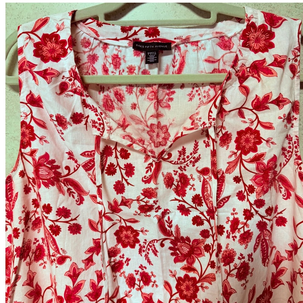 Saks Fifth Avenue Large Womens Floral Print Casual Summer Boho Sleeveless‎ Dress